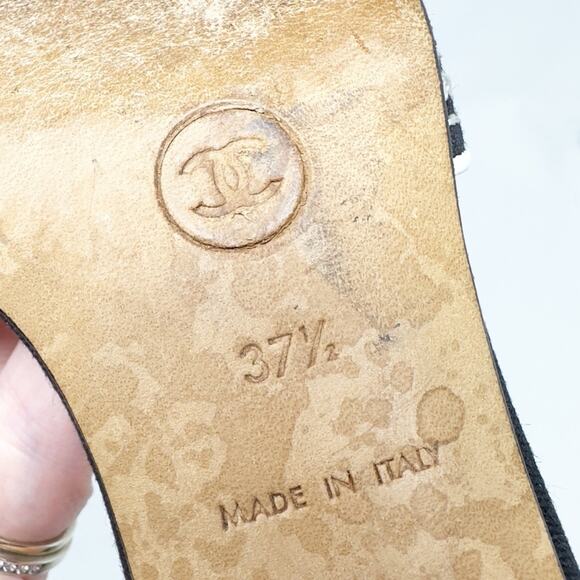 Chanel Vintage Black Embroidered Logo Slide Heels Size 37.5 - Picture 12 of 12